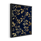 Floral Leaves Navy Blue and Gold Framed Canvas Print Gallery Image 2