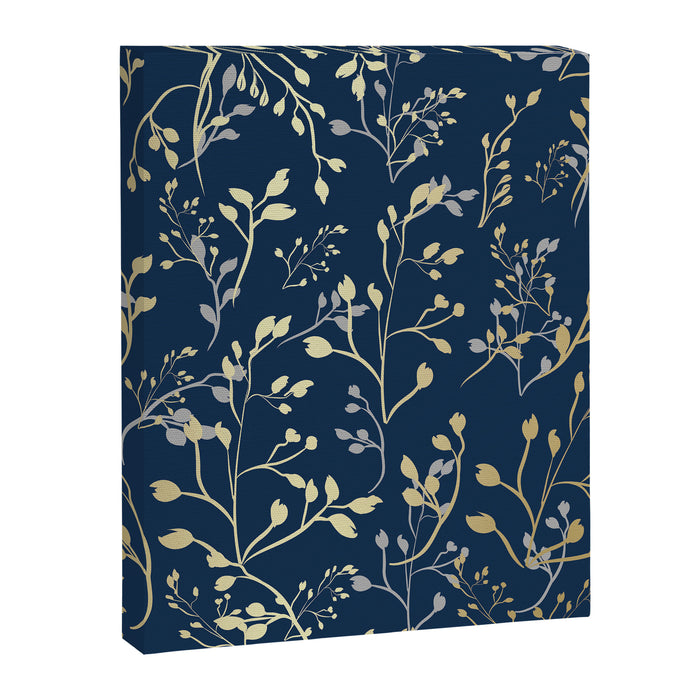 Floral Leaves, Navy Blue and Gold, Wall Art Prints Canvas Print Gallery Image 1