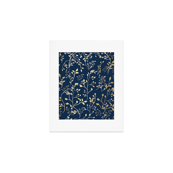 Floral Leaves, Navy Blue and Gold, Wall Art Prints Art Print Gallery Image 1