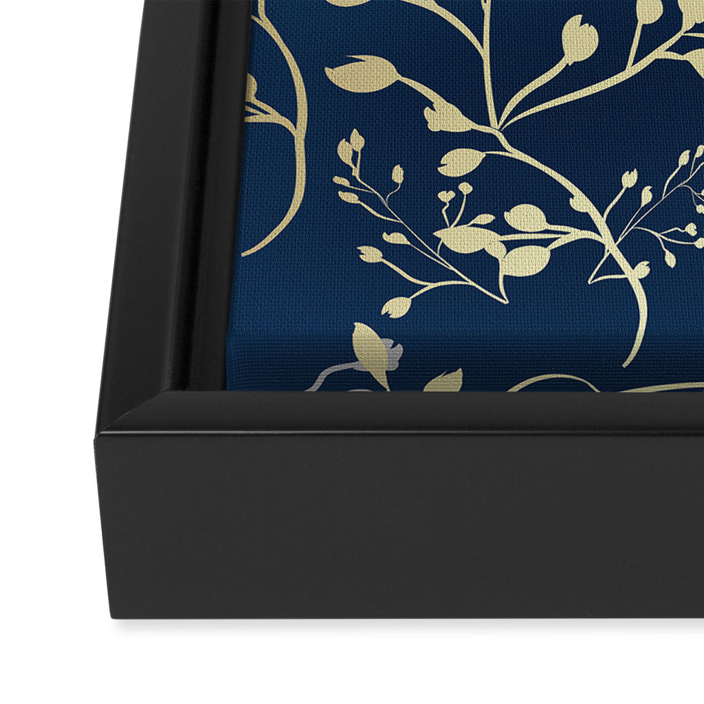 Floral Leaves, Navy Blue and Gold, Wall Art Prints Framed Canvas Print Gallery Image 3