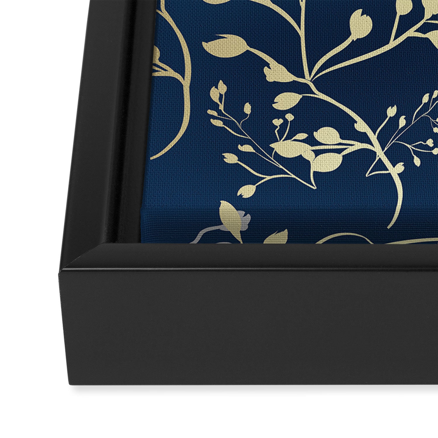 Floral Leaves, Navy Blue and Gold, Wall Art Prints Framed Canvas Print Gallery Image 3