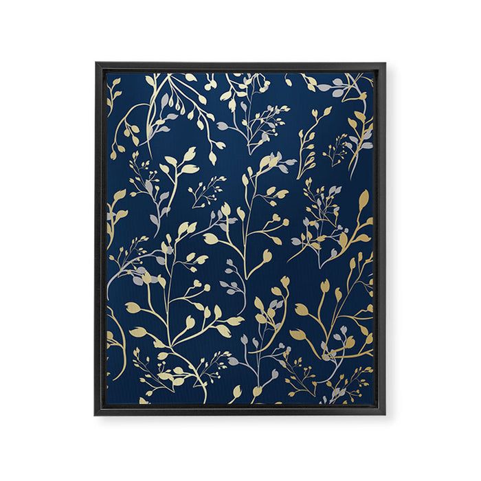 Floral Leaves, Navy Blue and Gold, Wall Art Prints Framed Canvas Print Gallery Image 1