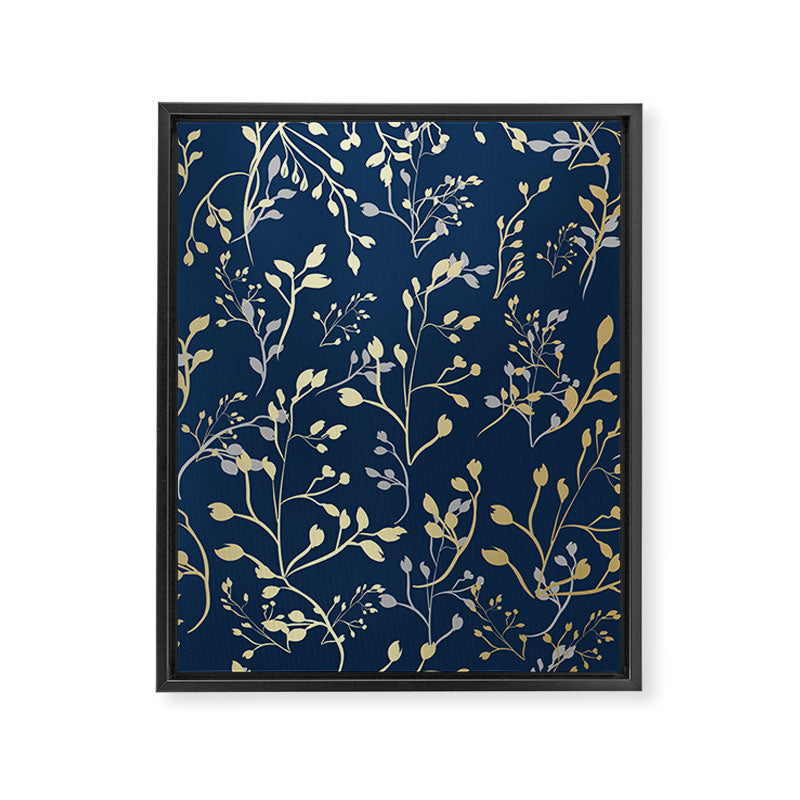 Floral Leaves, Navy Blue and Gold, Wall Art Prints Framed Canvas Print Gallery Image 8