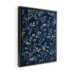 Floral Leaves, Navy Blue and Gold, Wall Art Prints Framed Canvas Print Gallery Image 2