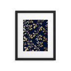 Floral Leaves Navy Blue and Gold Framed Art Print Gallery Image 6