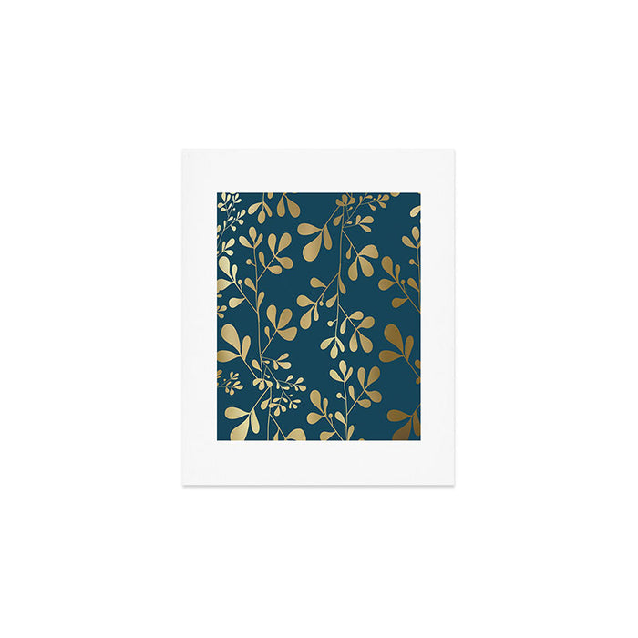 Floral Leaves, Teal and Gold Art Print Gallery Image 1