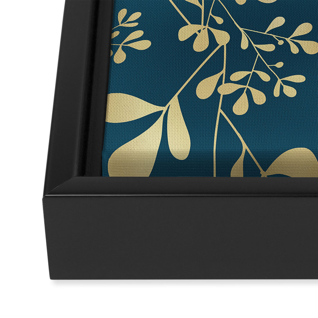 Floral Leaves, Teal and Gold Framed Canvas Print Gallery Image 3