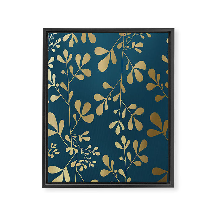 Floral Leaves, Teal and Gold Framed Canvas Print Gallery Image 1