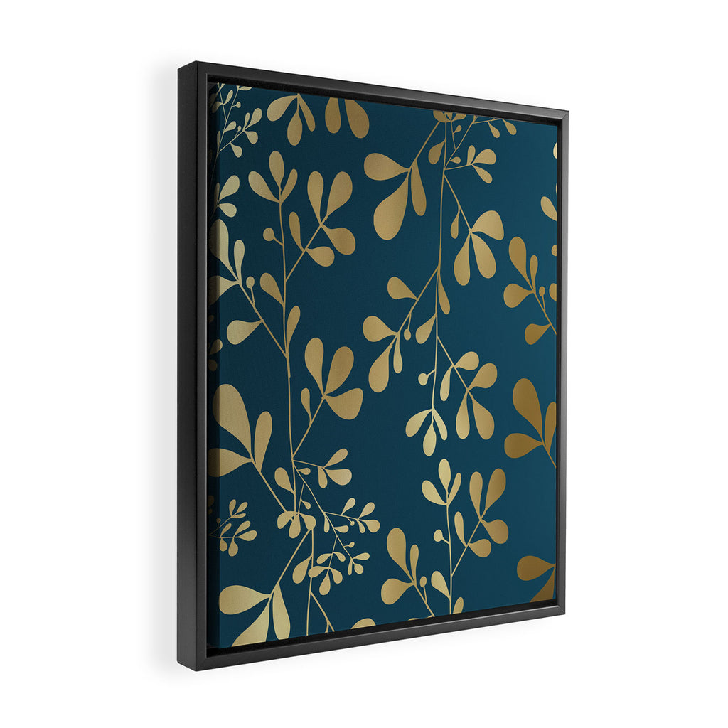 Floral Leaves, Teal and Gold Framed Canvas Print Gallery Image 2