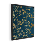Floral Leaves, Teal and Gold Framed Canvas Print Gallery Image 2