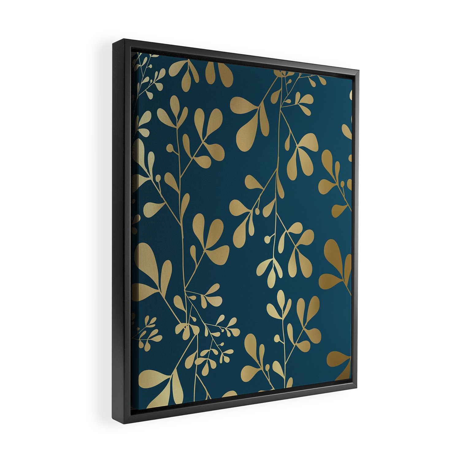 Floral Leaves, Teal and Gold Framed Canvas Print Gallery Image 2