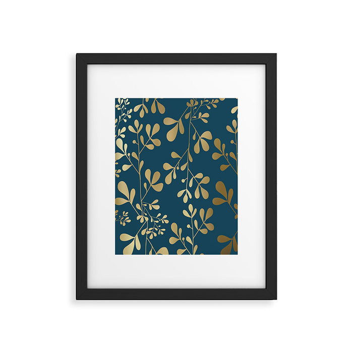 Floral Leaves, Teal and Gold Framed Art Print Gallery Image 1