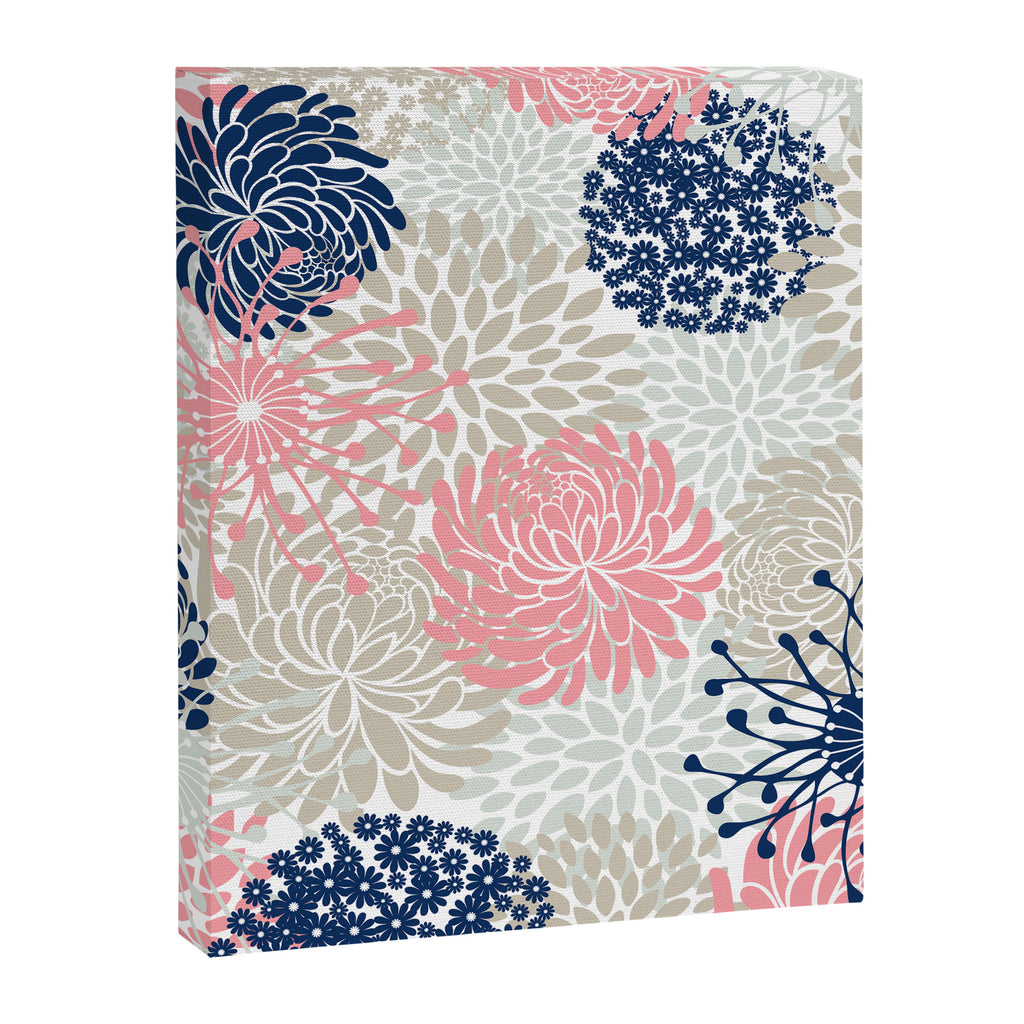 Floral Mixed Blooms, Blush Pink, Navy Blue, Gray, Beige Canvas Print Gallery Image 8