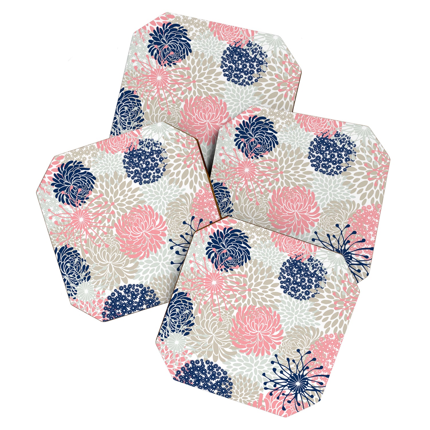 Floral Mixed Blooms, Blush Pink, Navy Blue, Gray, Beige Coaster Gallery Image 1