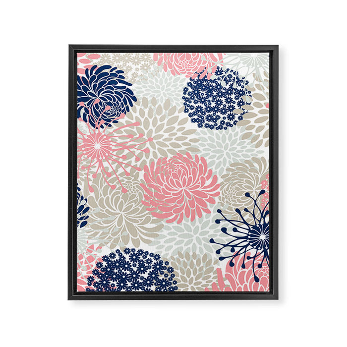 Floral Mixed Blooms, Blush Pink, Navy Blue, Gray, Beige Framed Canvas Print Gallery Image 1
