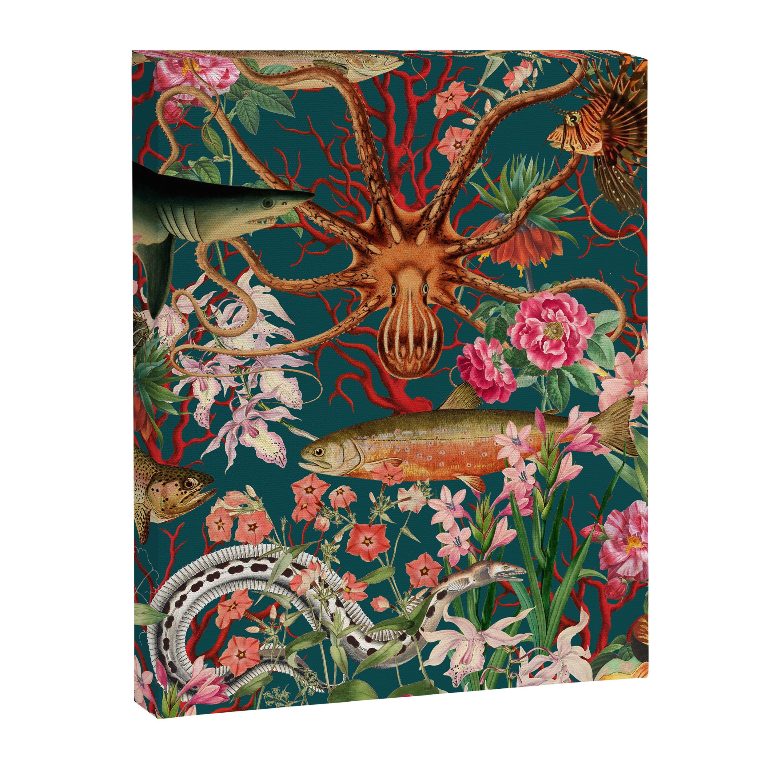 Floral Ocean Eden on Teal Canvas Print Gallery Image 8