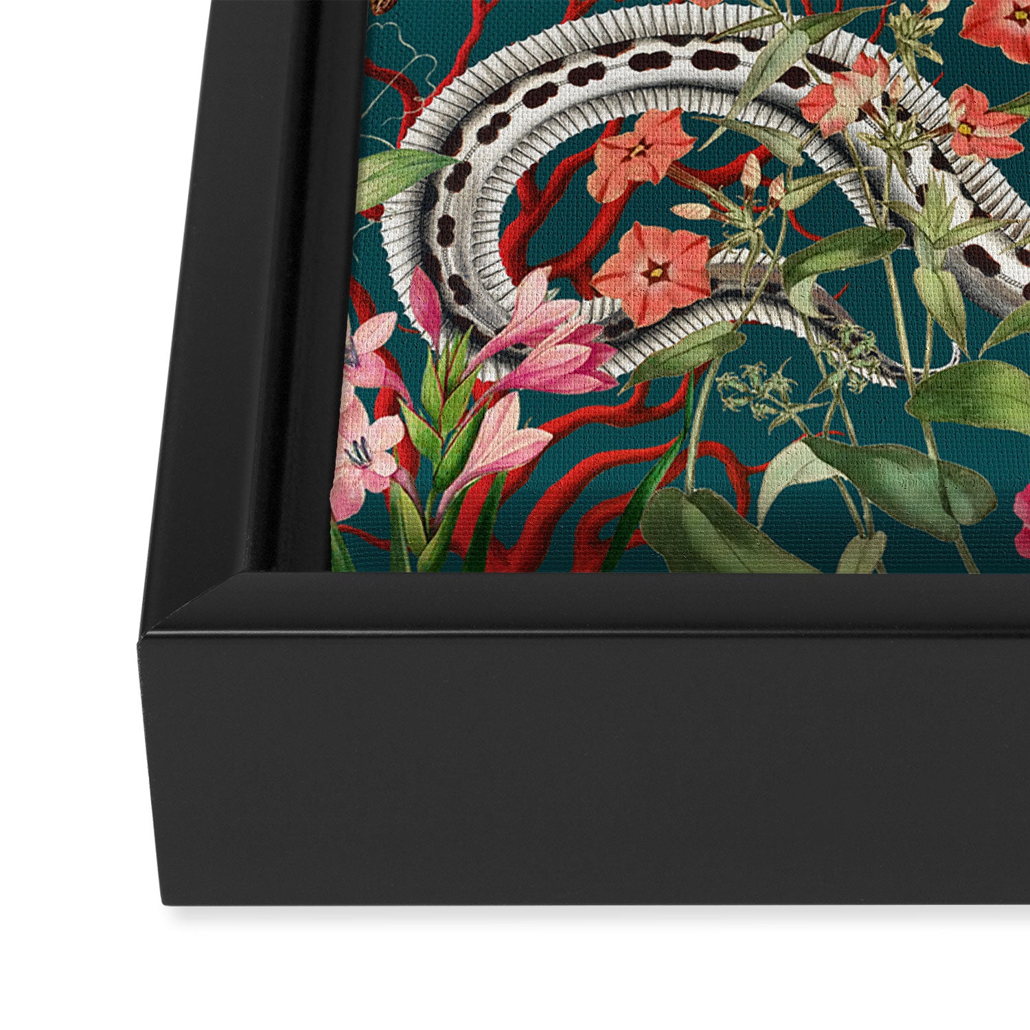 Floral Ocean Eden on Teal Framed Canvas Print Gallery Image 3