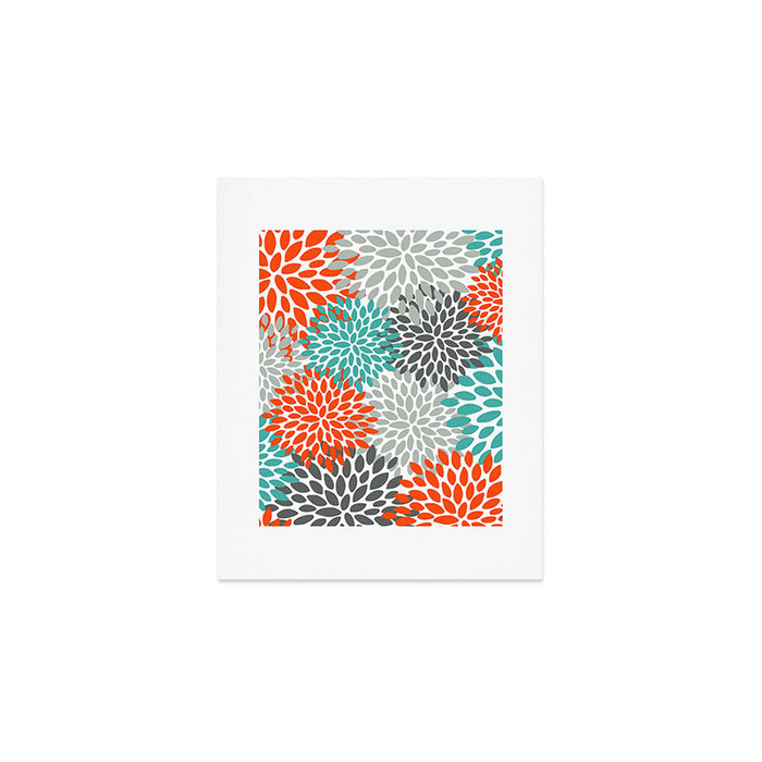 Floral Pattern, Abstract, Orange, Teal and Gray Art Print Gallery Image 1