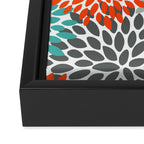 Floral Pattern, Abstract, Orange, Teal and Gray Framed Canvas Print Gallery Image 3