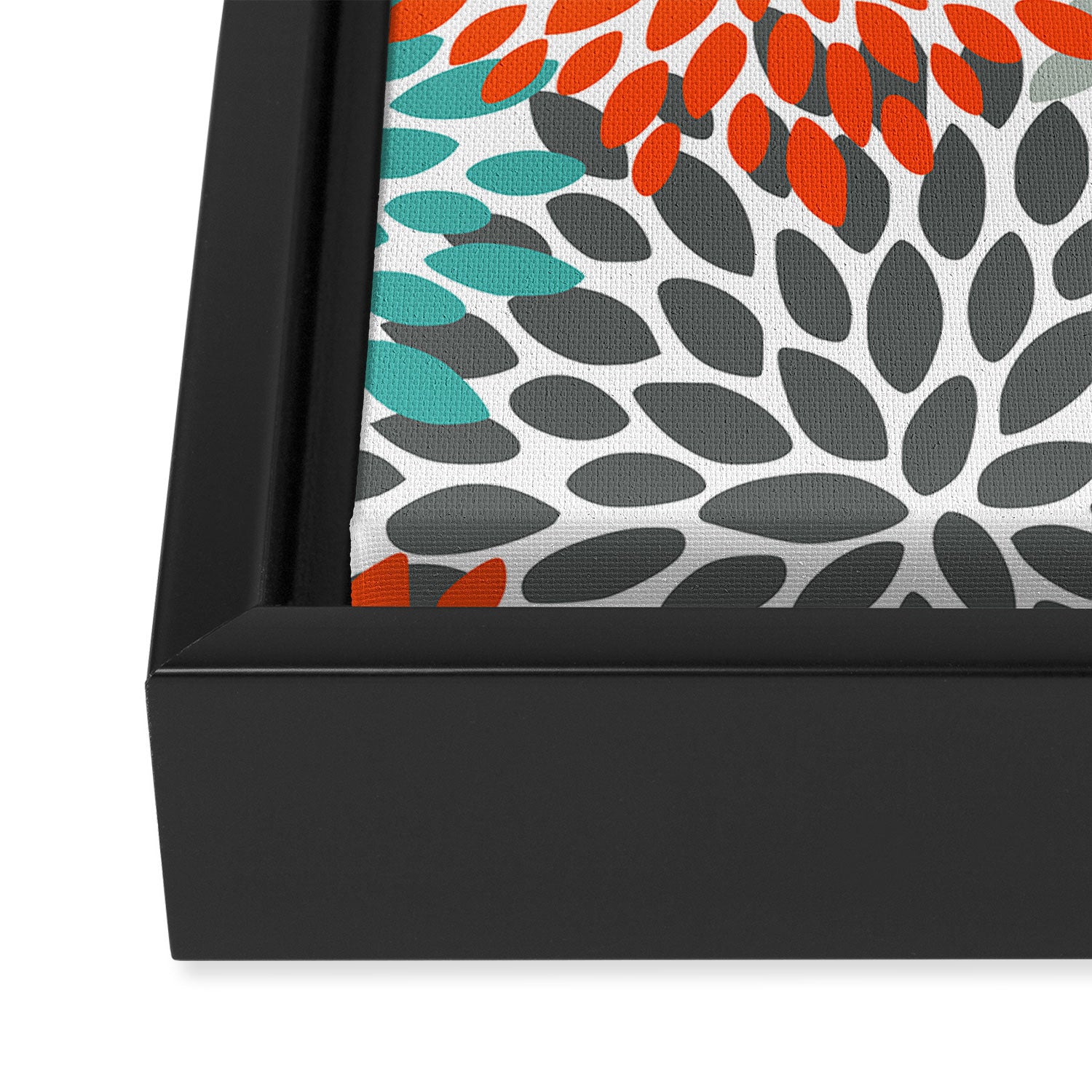 Floral Pattern, Abstract, Orange, Teal and Gray Framed Canvas Print Gallery Image 3