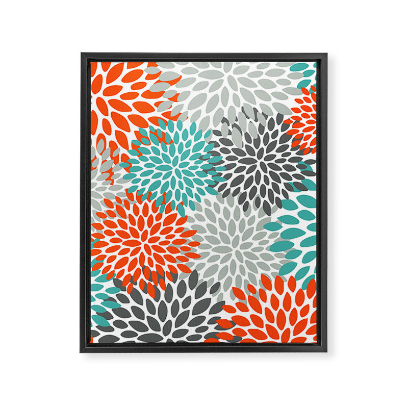 Floral Pattern, Abstract, Orange, Teal and Gray Framed Canvas Print Gallery Image 8