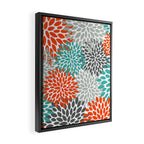 Floral Pattern, Abstract, Orange, Teal and Gray Framed Canvas Print Gallery Image 2