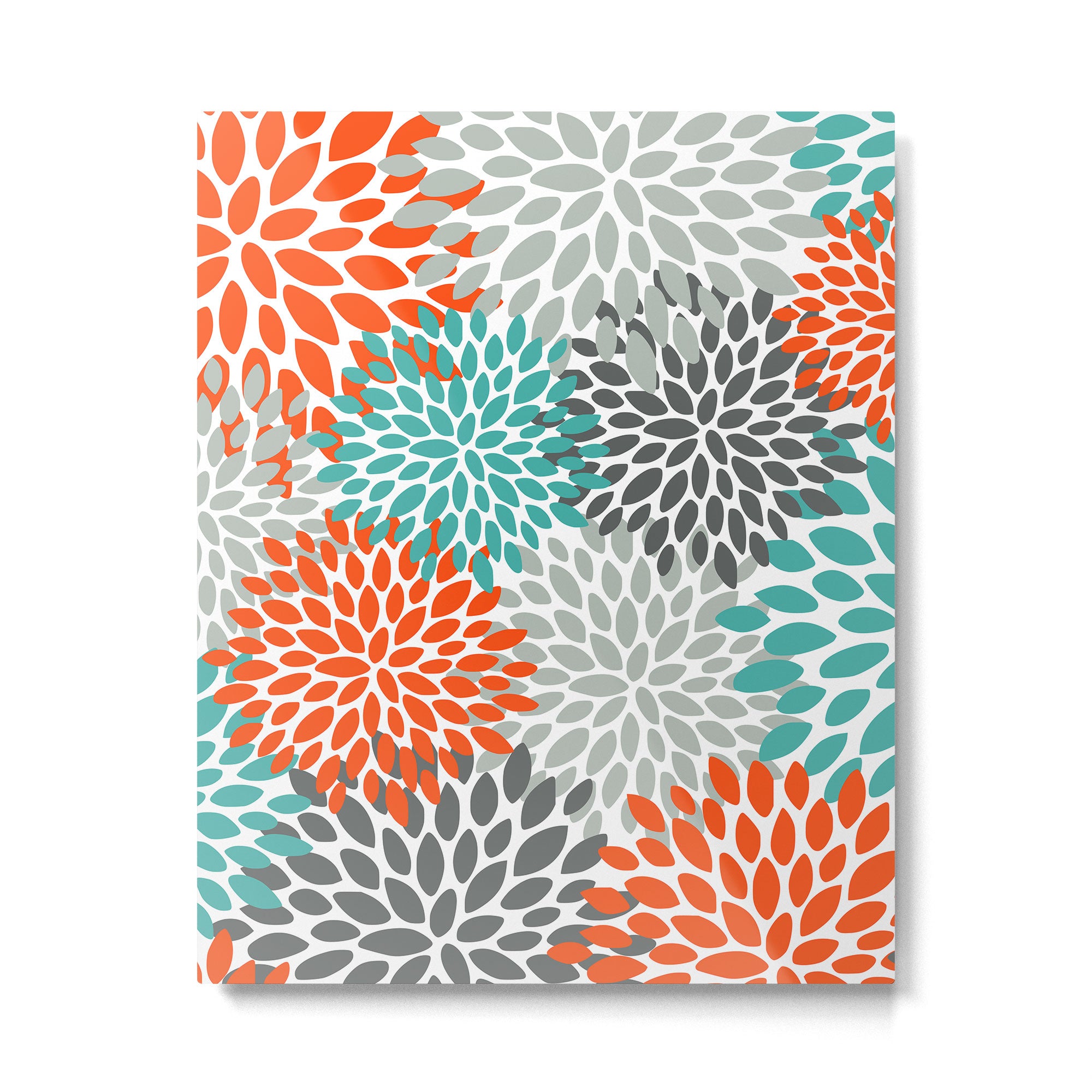 Floral Pattern, Abstract, Orange, Teal and Gray Metal Print Gallery Image 6