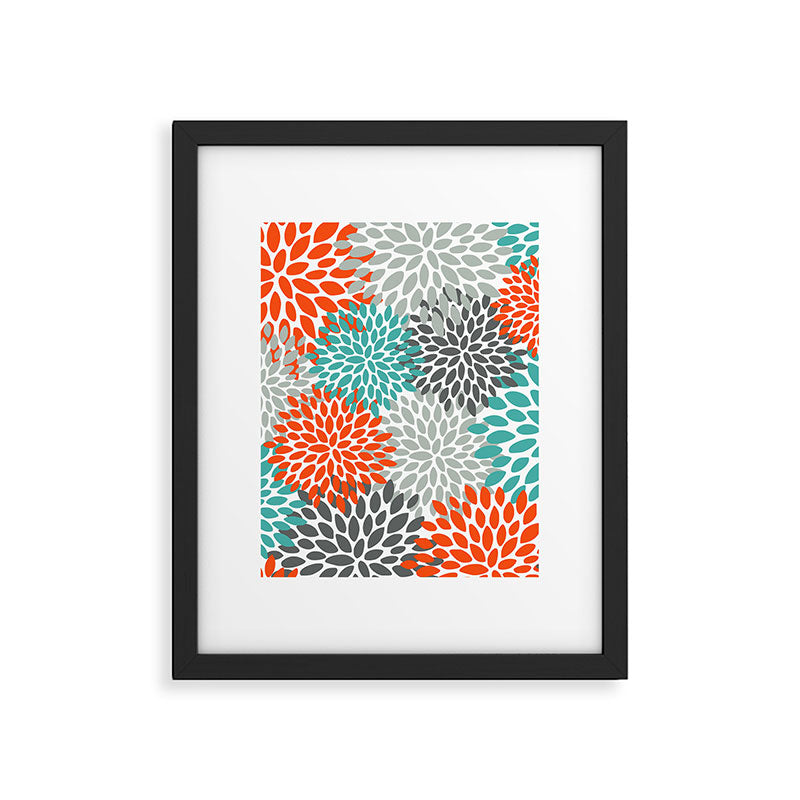Floral Pattern, Abstract, Orange, Teal and Gray Framed Art Print Gallery Image 4