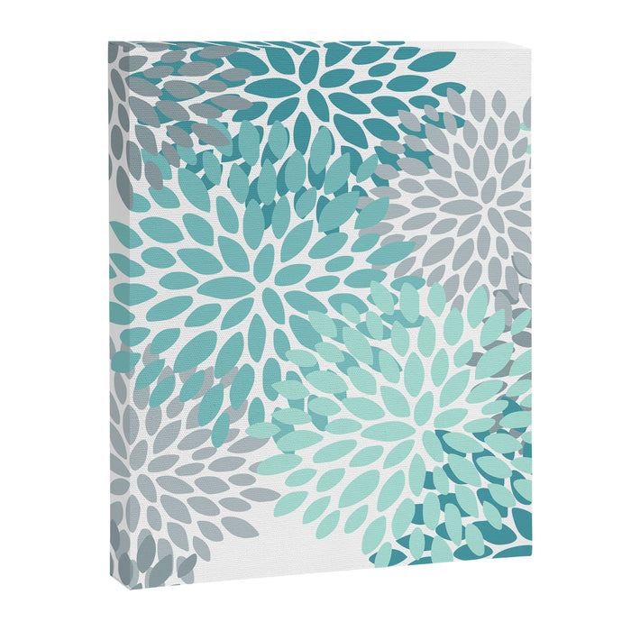 Floral Pattern, Aqua, Teal, Turquoise and Gray Canvas Print Gallery Image 1