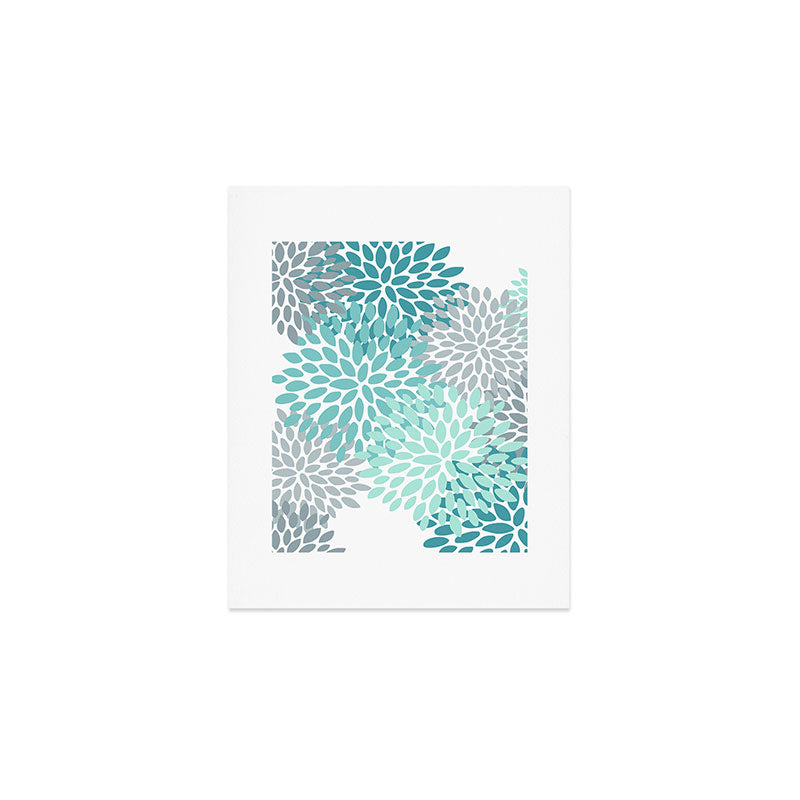 Floral Pattern, Aqua, Teal, Turquoise and Gray Art Print Gallery Image 1