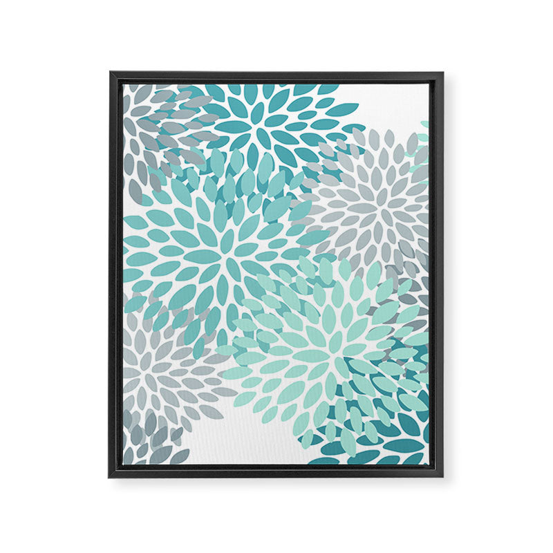 Floral Pattern, Aqua, Teal, Turquoise and Gray Framed Canvas Print Gallery Image 8
