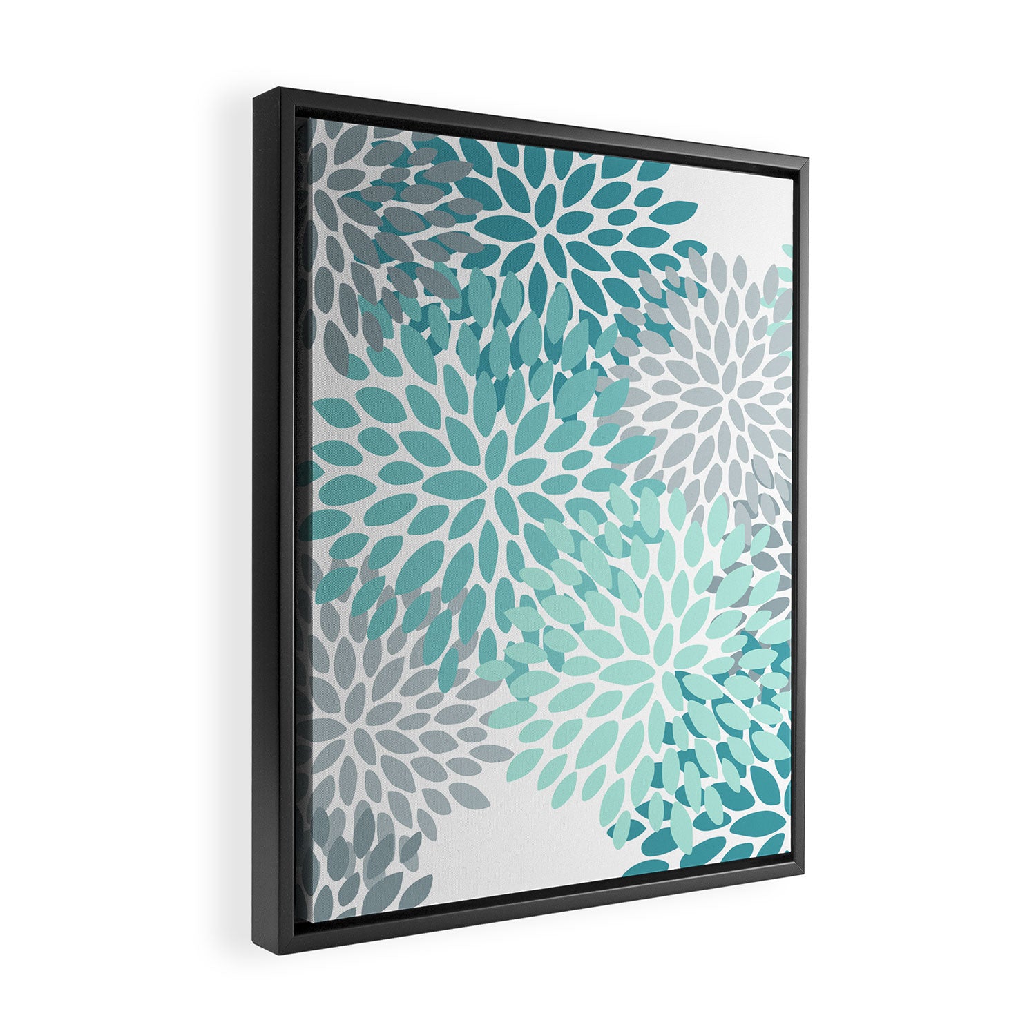 Floral Pattern, Aqua, Teal, Turquoise and Gray Framed Canvas Print Gallery Image 2