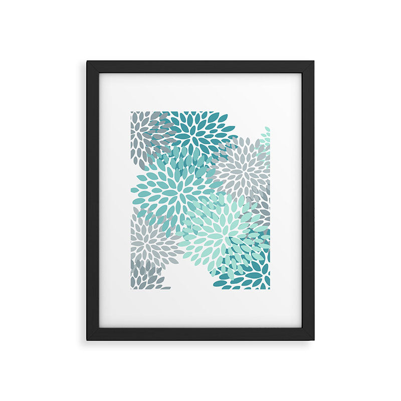 Floral Pattern, Aqua, Teal, Turquoise and Gray Framed Art Print Gallery Image 6