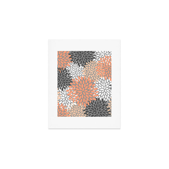 Floral Pattern, Coral, Gray, White Art Print Gallery Image 1