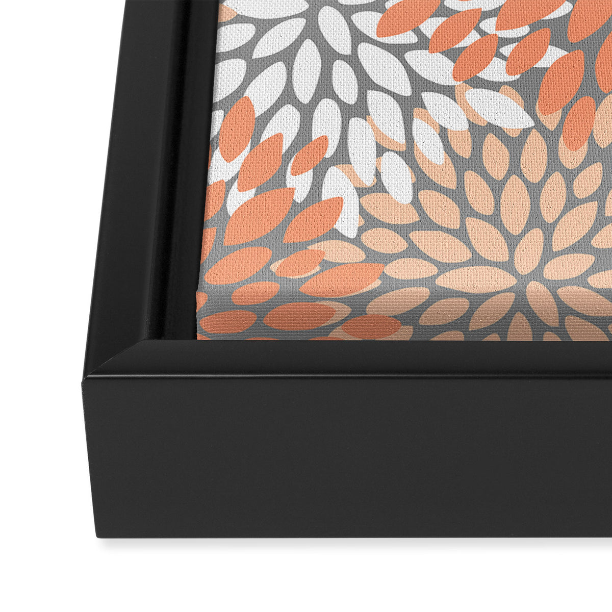 Floral Pattern, Coral, Gray, White Framed Canvas Print Gallery Image 3