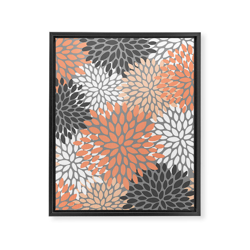 Floral Pattern, Coral, Gray, White Framed Canvas Print Gallery Image 8