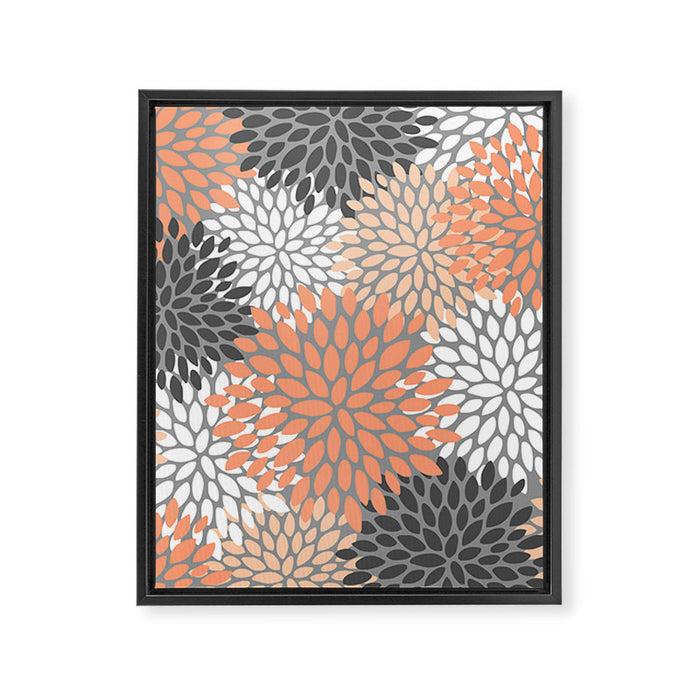 Floral Pattern, Coral, Gray, White Framed Canvas Print Gallery Image 1