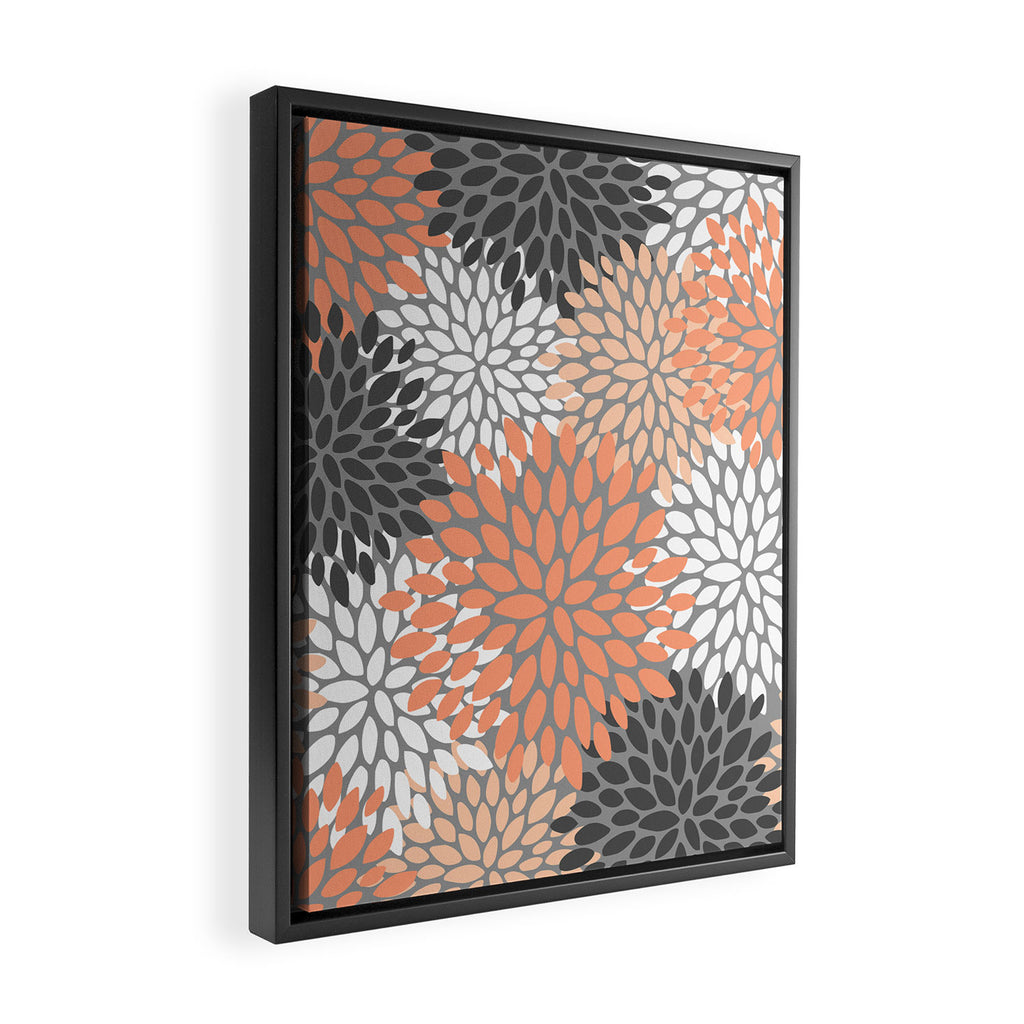 Floral Pattern, Coral, Gray, White Framed Canvas Print Gallery Image 2