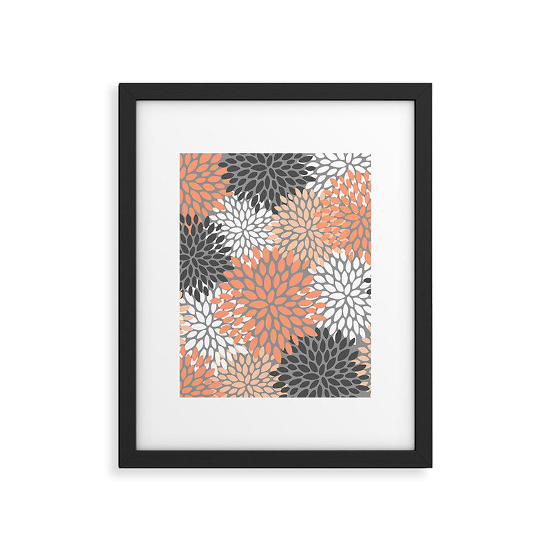 Floral Pattern, Coral, Gray, White Framed Art Print Gallery Image 4