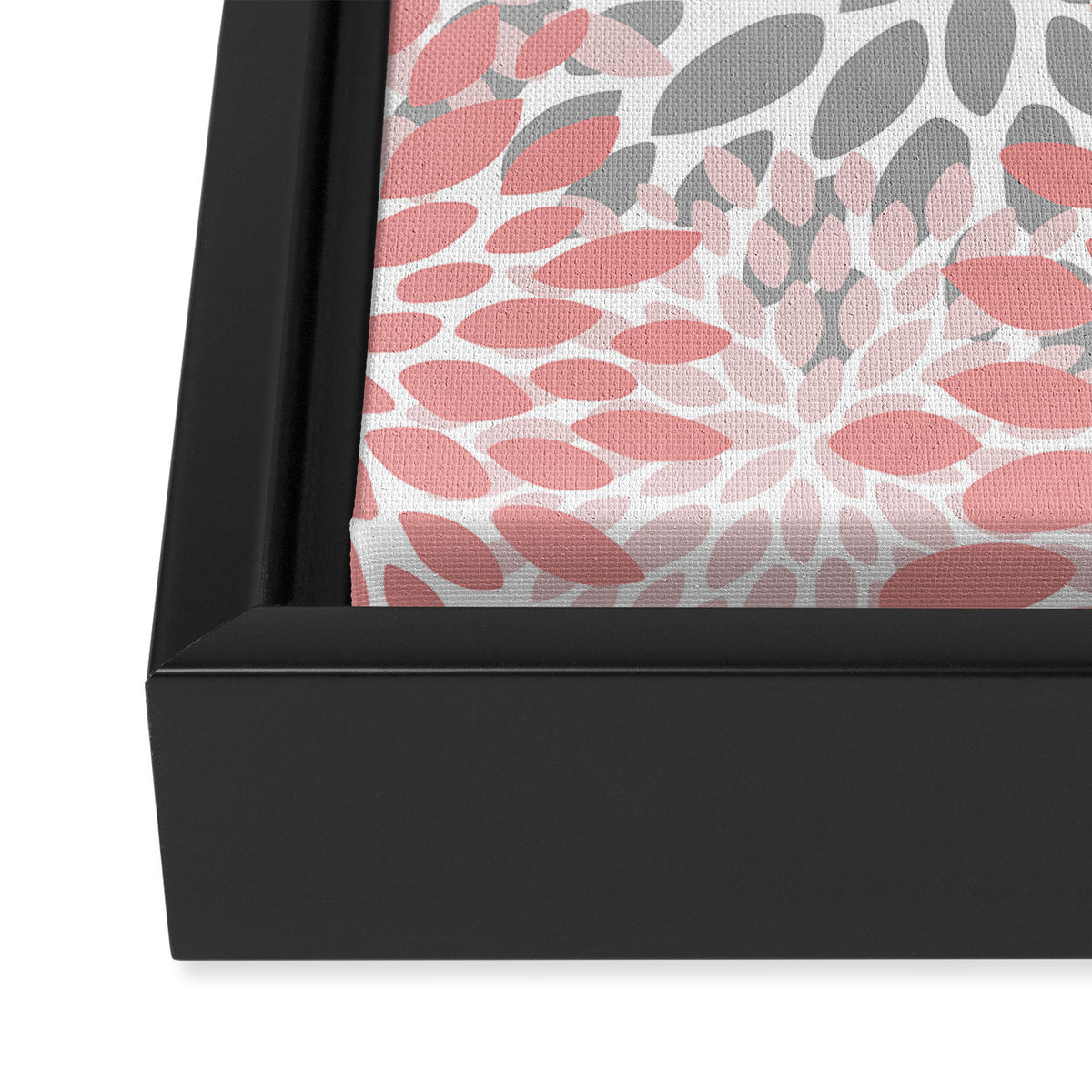Floral Pattern, Coral Pink and Gray Framed Canvas Print Gallery Image 3