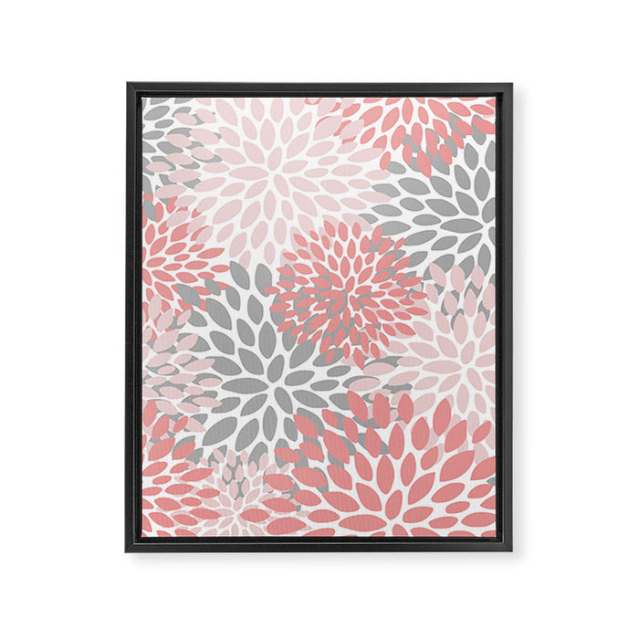 Floral Pattern, Coral Pink and Gray Framed Canvas Print Gallery Image 1