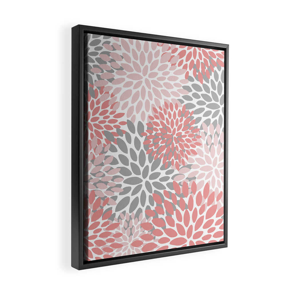 Floral Pattern, Coral Pink and Gray Framed Canvas Print Gallery Image 2