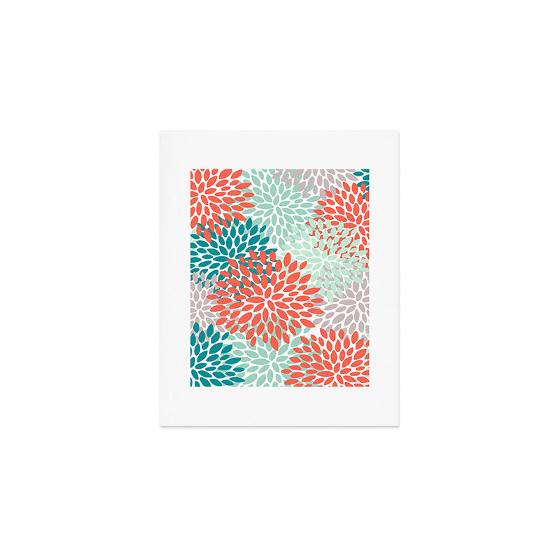 Floral Pattern, Orange, Teal, Mint Green, Flower Print Art Print Gallery Image 1