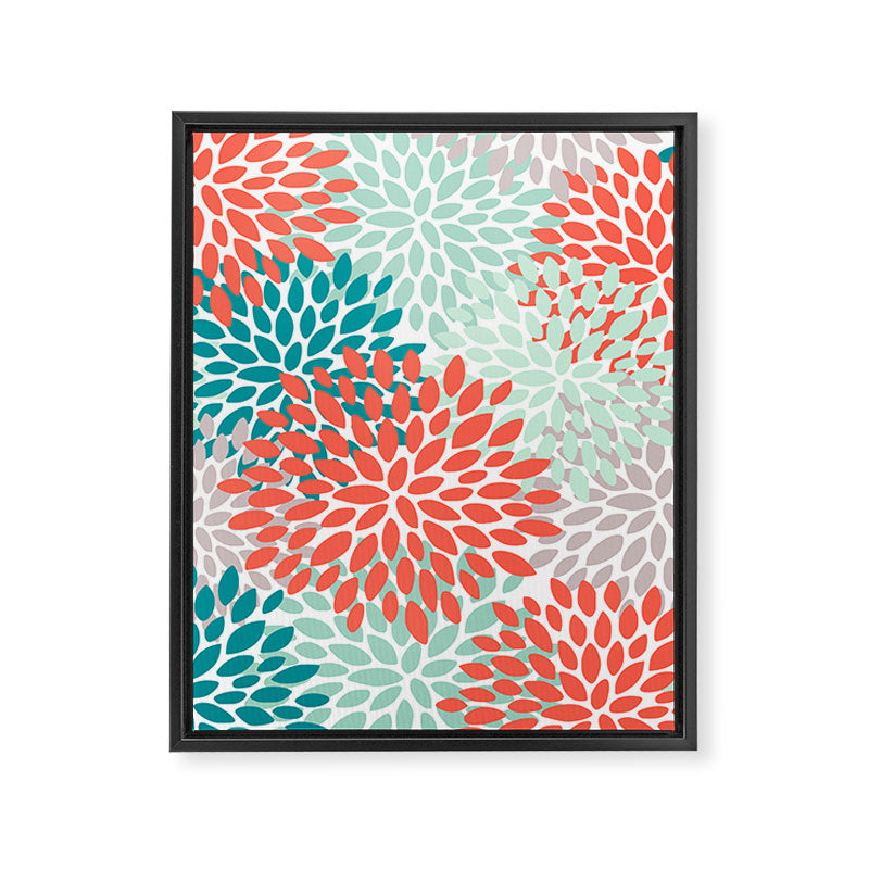 Floral Pattern, Orange, Teal, Mint Green, Flower Print Framed Canvas Print Gallery Image 8