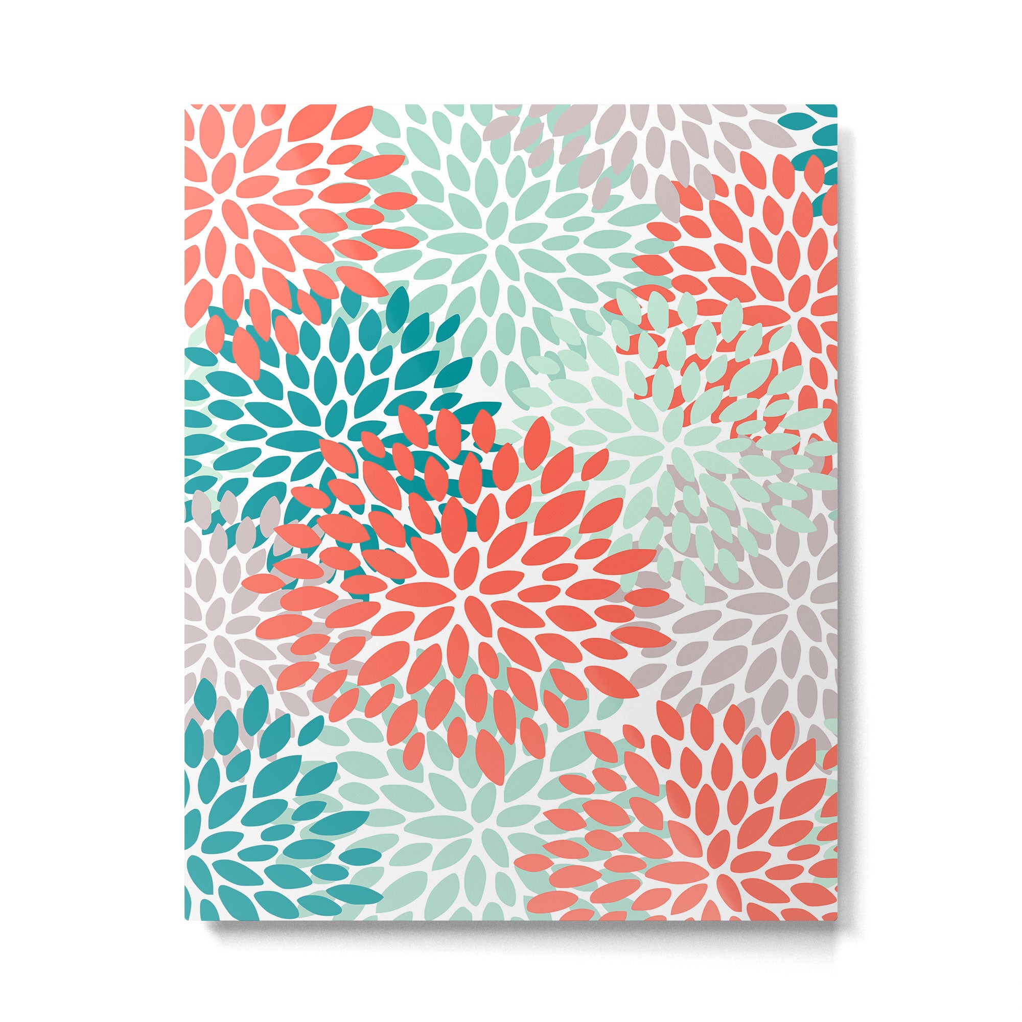 Floral Pattern, Orange, Teal, Mint Green, Flower Print Metal Print Gallery Image 6