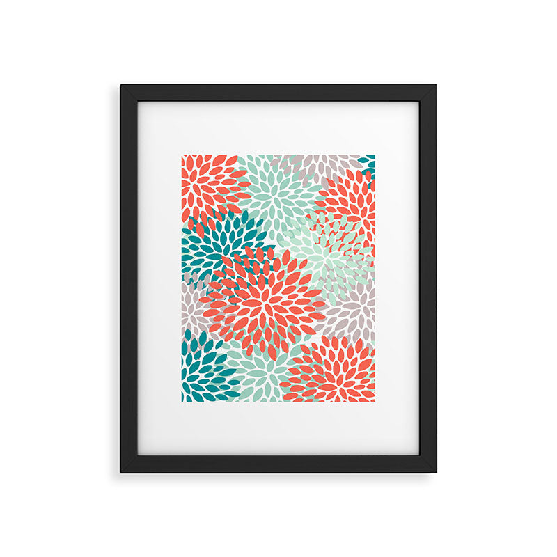 Floral Pattern, Orange, Teal, Mint Green, Flower Print Framed Art Print Gallery Image 6