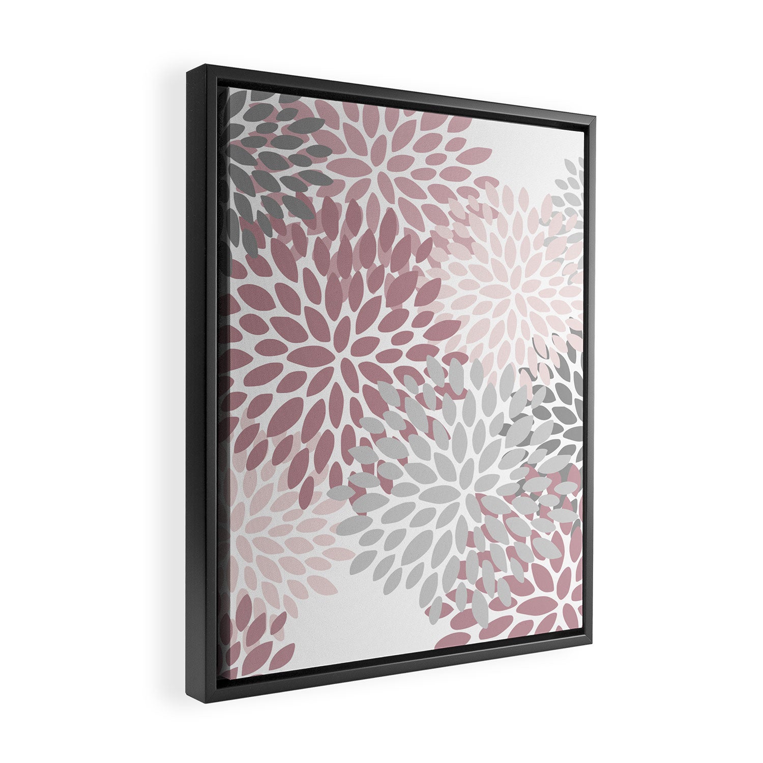 Floral Pattern, Pink, Gray and White Framed Canvas Print Gallery Image 2