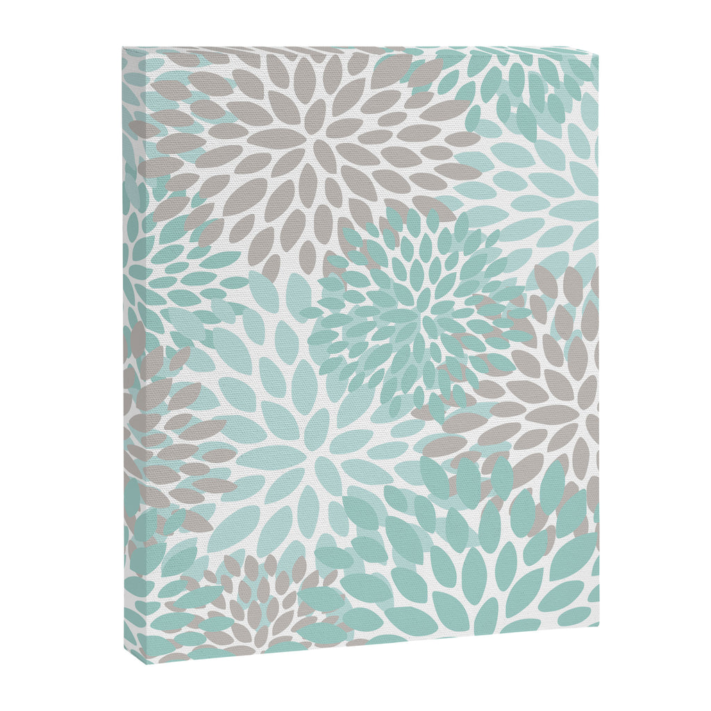 Floral Pattern, Teal, Aqua, Turquoise,Gray Canvas Print Gallery Image 8