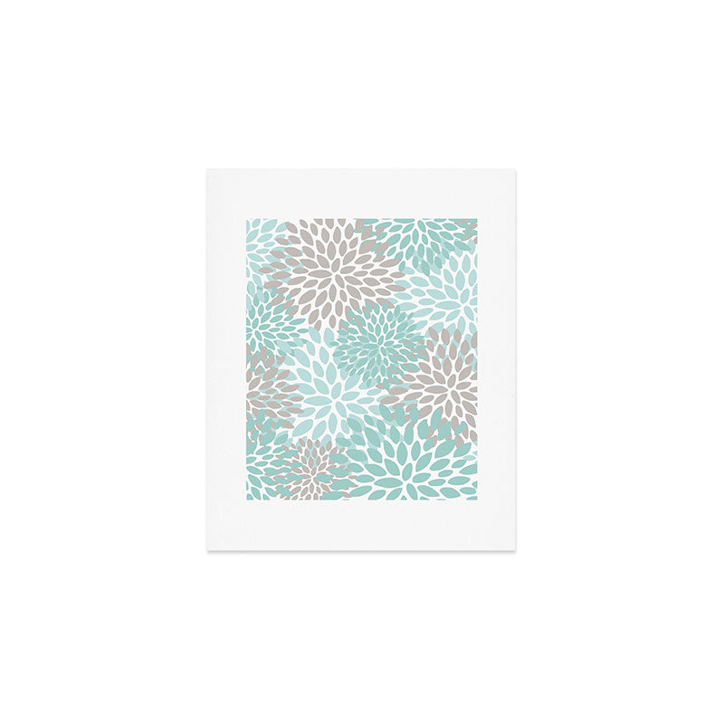 Floral Pattern, Teal, Aqua, Turquoise,Gray Art Print Gallery Image 1