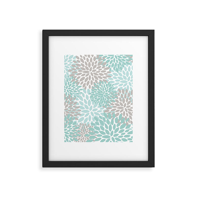Floral Pattern, Teal, Aqua, Turquoise,Gray Framed Art Print Gallery Image 6